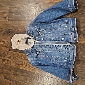 Girls like new Abercrombie jean jacket with hoodie that zips and also buttons.